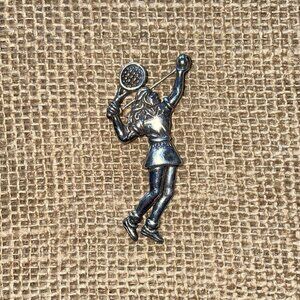 Sterling Silver Woman Serving Tennis Pin